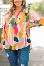 Load image into Gallery viewer, Geometric Print Bracelet Sleeve Henley Blouse
