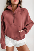 Load image into Gallery viewer, Zip Up Stand Collar Ribbed Thumbhole Sleeve Sweatshirt
