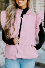 Load image into Gallery viewer, Stand Neck Flutter Sleeve Snap Button Puffer Vest
