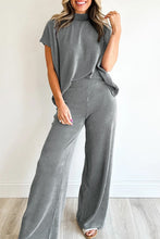 Load image into Gallery viewer, Twisted Ribbed High Neck Loose Tee Elastic High Waist Loose Pant Set

