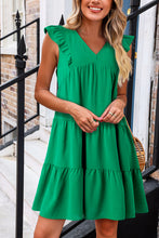 Load image into Gallery viewer, Green V Neck Ruffle Tiered Mini Dress
