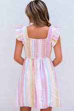 Load image into Gallery viewer, Striped Button Sweetheart Flutter Sleeve Dress
