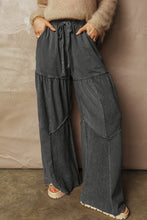 Load image into Gallery viewer, Mineral Wash Tiered Wide Leg Patchwork Drawstring Pants
