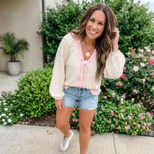 Load image into Gallery viewer, Floral Print Color Block Trim Lace-up V Neck Long Sleeve Blouse
