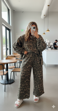 Load image into Gallery viewer, Leopard Print Raw Seam Patchwork Pullover Drawstring Loose Pant Set

