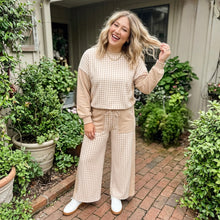 Load image into Gallery viewer, Plaid Patchwork Long Sleeve Pullover Wide Leg Pant Set
