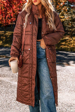 Load image into Gallery viewer, Coffee Quilted Puffer Stand Neck Zipped Mid-length Coat
