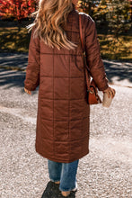 Load image into Gallery viewer, Coffee Quilted Puffer Stand Neck Zipped Mid-length Coat

