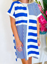 Load image into Gallery viewer, Stripe Mixed Printed Short Sleeve Shift Mini T Shirt Dress
