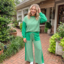 Load image into Gallery viewer, Plaid Patchwork Long Sleeve Pullover Wide Leg Pant Set

