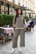 Load image into Gallery viewer, Leopard Half Sleeve Jumper Wide Leg Pant Set
