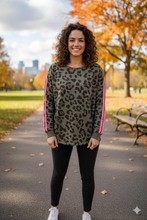 Load image into Gallery viewer, Leopard Print Varsity Striped Trim Long Sleeve Top
