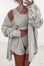Load image into Gallery viewer, 3 Pcs Crop Tank Top Shorts with Cardigan Lounge Set

