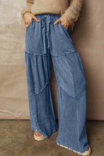 Load image into Gallery viewer, Mineral Wash Tiered Wide Leg Patchwork Drawstring Pants
