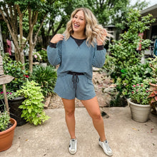 Load image into Gallery viewer, Stripe Oversized Long Sleeve Top Drawstring Loose Shorts 2pcs Set
