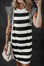 Load image into Gallery viewer, INSTOCK Stripe Contrast Ruffled Sleeve T-shirt Dress
