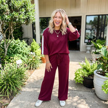 Load image into Gallery viewer, Varsity Striped 3/4 Sleeve Pullover Drawstring Sweatpants Set
