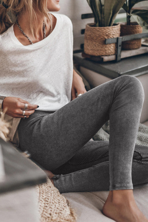 Grey Vintage Wash Ribbed Leggings