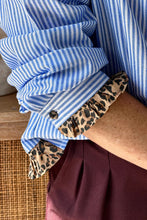 Load image into Gallery viewer, Stripe Contrast Frilled Leopard Trim Casual Long Sleeve Shirt
