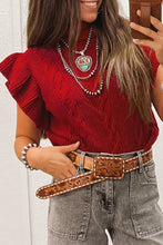 Load image into Gallery viewer, Cable Knit Turtleneck Ruffled Short Sleeve Sweater
