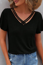 Load image into Gallery viewer, Crisscross V Neck ruffle Sleeve T Shirt
