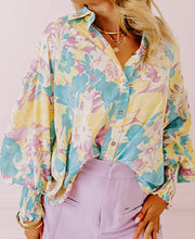 Load image into Gallery viewer, Floral Print Shirred Cuff Oversized Shirt
