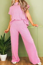 Load image into Gallery viewer, Textured Knit High Neck Loose Tee Elastic Waist Loose Pant Set

