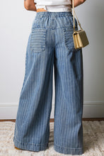 Load image into Gallery viewer, Stripe Button Pleated Drawstring Waist Casual Wide Leg Jeans
