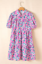 Load image into Gallery viewer, Plus Size Floral Half Button Short Puff Sleeve A-line Dress
