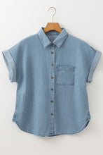 Load image into Gallery viewer, Folded Short Sleeve Patched Pocket Denim Shirt
