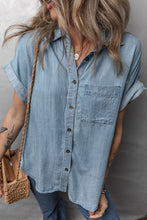 Load image into Gallery viewer, Folded Short Sleeve Patched Pocket Denim Shirt
