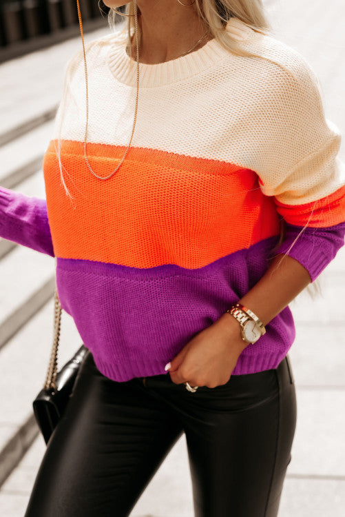 INSTOCK colorblock purple and orange sweater