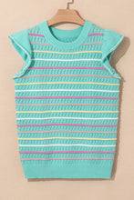Load image into Gallery viewer, Colorful Striped Eyelet Knit Ruffled Sleeve Sweater
