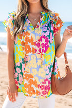 Load image into Gallery viewer, Leopard Flutter Sleeve V Neck Crinkled Blouse
