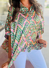 Load image into Gallery viewer, Green Abstract Print Half Sleeve Button up Loose Shirt
