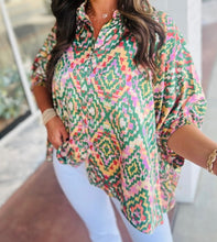 Load image into Gallery viewer, Green Abstract Print Half Sleeve Button up Loose Shirt
