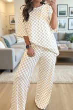 Load image into Gallery viewer, Checkered Print Half Sleeve Tee 2pcs Lounge Pant Set
