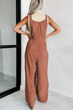 Load image into Gallery viewer, Gold Flame Textured Buttoned Straps Ruched Wide Leg Jumpsuit
