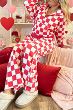 Load image into Gallery viewer, Red Checkered Print Half Zip Hoodie Loose Pant Set
