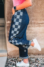 Load image into Gallery viewer, Checkered Side Panel Patchwork Drawstring Loose Denim Pants
