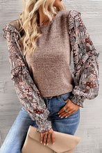Load image into Gallery viewer, Chestnut Ruffle Tiered Floral Sleeve Crew Neck Blouse

