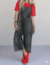 Load image into Gallery viewer, Leopard Print Button Adjustable Straps Cropped Loose Denim Overalls
