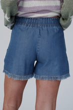 Load image into Gallery viewer, Raw Hem Drawstring High Waist Denim Shorts with Pockets
