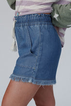 Load image into Gallery viewer, Raw Hem Drawstring High Waist Denim Shorts with Pockets
