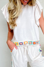 Load image into Gallery viewer, Crochet Patched Ruffled Sleeve Crewneck Blouse
