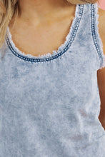 Load image into Gallery viewer, Mineral Wash Denim Frayed U Neck Sleeveless Top
