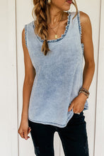 Load image into Gallery viewer, Mineral Wash Denim Frayed U Neck Sleeveless Top
