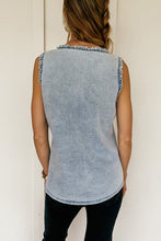 Load image into Gallery viewer, Mineral Wash Denim Frayed U Neck Sleeveless Top
