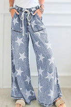 Load image into Gallery viewer, Star Print Light Wash Drawstring High Waist Wide Leg Jeans
