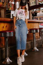 Load image into Gallery viewer, Patch Pockets Front Slit Midi Denim Skirt
